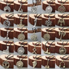 Norse Statement Viking Necklace Men' Pagan Jewelry Wolf Axe Thor Hammer Amulet Symbol Slavic Punk Vintage Women Necklace Gift